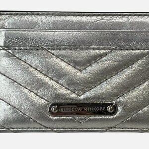 Rebecca Minkoff Silver Metallic Quilted Leather Small Card Wallet